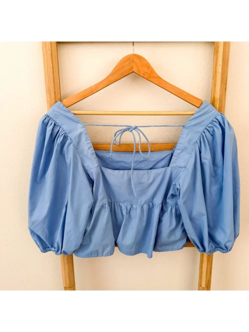Abercrombie & Fitch Blue Puff Sleeve Tie Back Peplum Blouse Top S Cottagecore